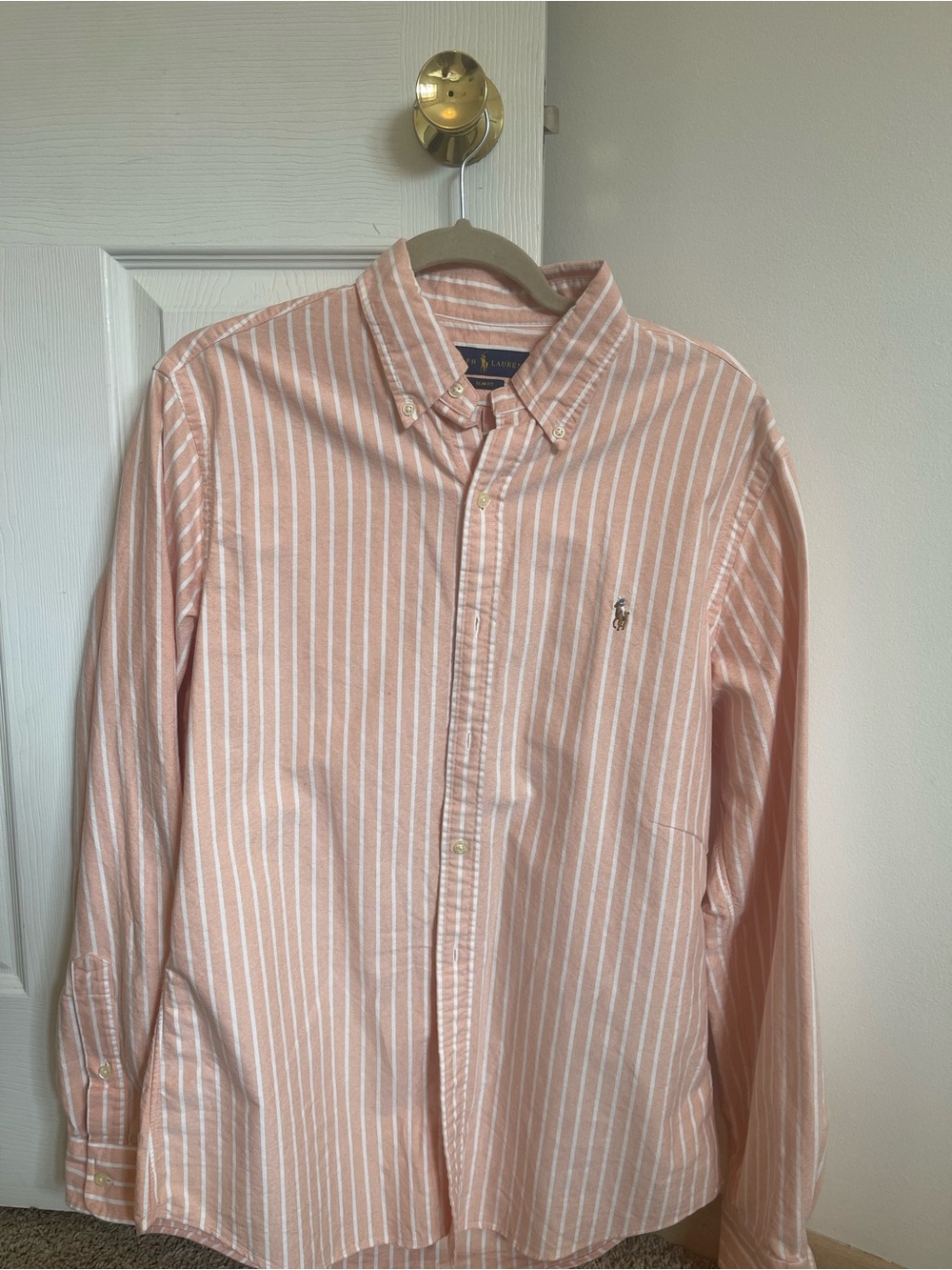 Ralph Lauren Peach and White Striped Button-Down Shirt